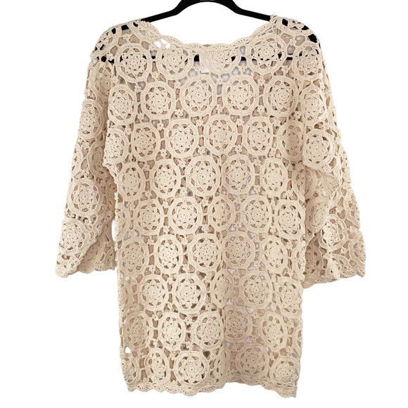 Carmelo Pomodoro Crochet Open Knit Tunic Sweater Vintage Grandma Tunic Cotton S - Picture 2 of 5